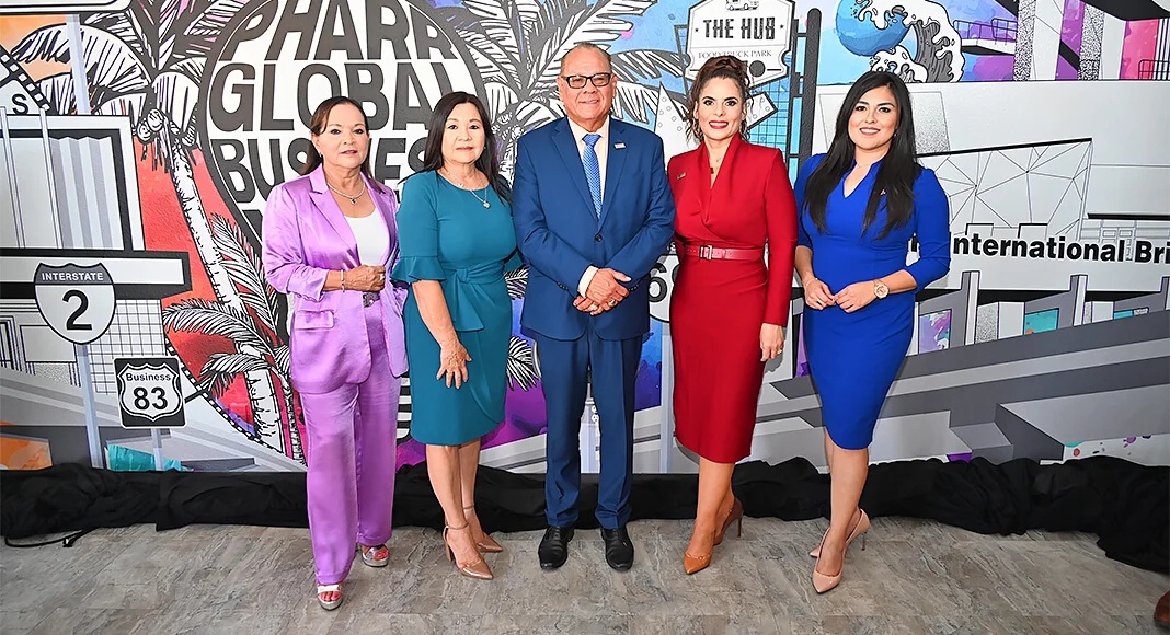 Pharr EDC Team. Pictured from L-R: Janie Cavazos, Property Development Manager; Maribel Garcia, Executive Administrative Assistant; Victor Perez, President and CEO; Lilvette Santos, Economic Business Development Director; and Karina Lopez, Economic Development Manager. Photo by Roberto Hugo González